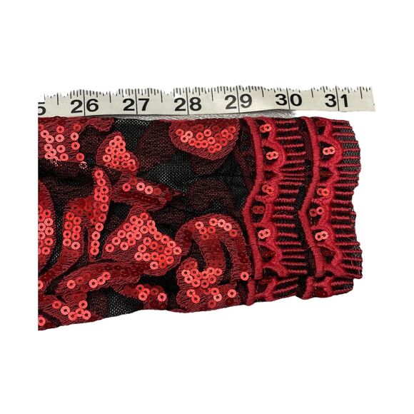 Marina Swirl Mesh Blouse Women's Medium Red Black Sequin Long Sleeve Cropped Top - Picture 7 of 8